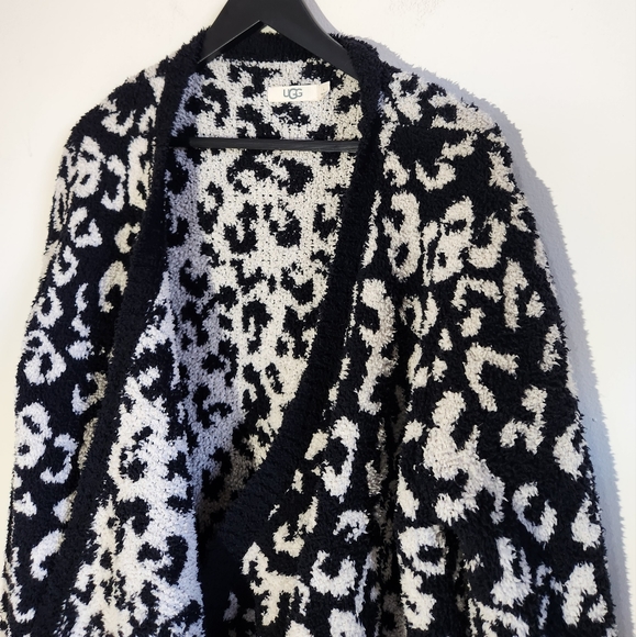 UGG Phoebe Knit Wrap Long Sleeve Cardigan Leopard Print Size L Women Soft - Picture 10 of 16